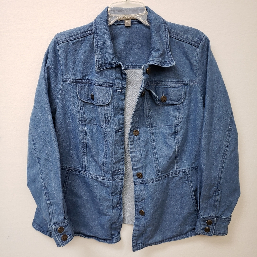 Jessica London 16 W Blue Denim Jacket Womens Plus Flair At Waist Pockets Blazer